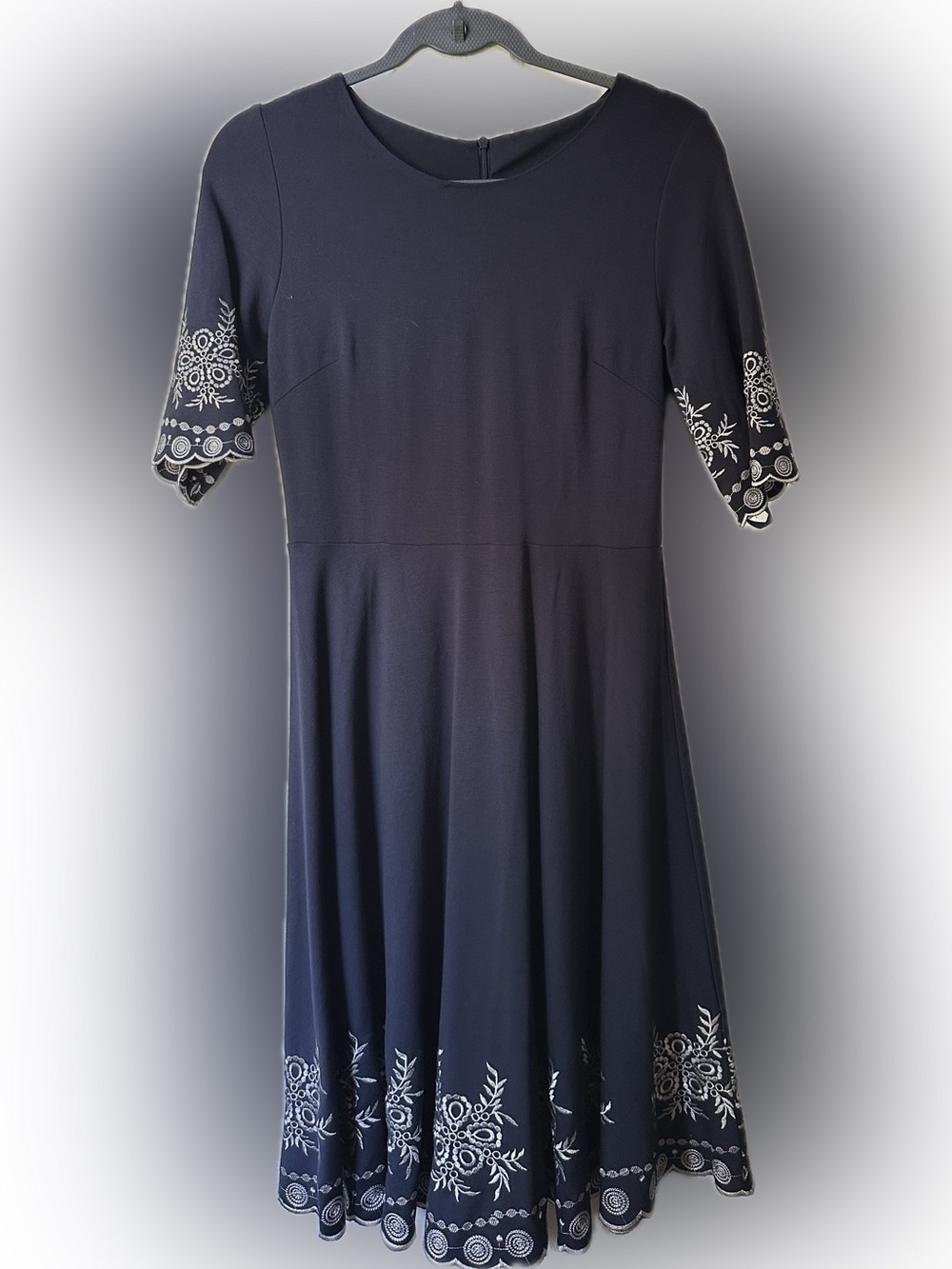 Navy Embroidered Fit & Flare Dress